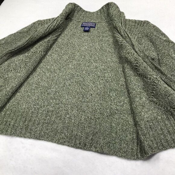 Y2K NEWTON TRADING Wool Cardigan Sweater Women PL Petite Moss Green Cable Knit - Picture 2 of 16